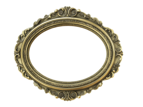 Elegant oval frame with ornate design for creative display, cut out transparent