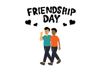 Friendship Day Illustration of Two Happy Friends Embracing with Smiles. featuring a diverse group of smiling young friends standing together with happy expressions and arms around each other.