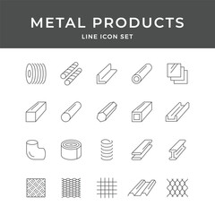 Metal Products Line Icon Set for Industrial Design and Manufacturing