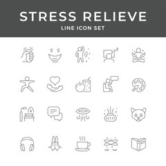 Stress Relief Line Icons Set for Wellness and Mental Health