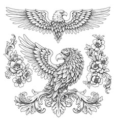 Bald eagle in black line art, traditional old-school tattoo style