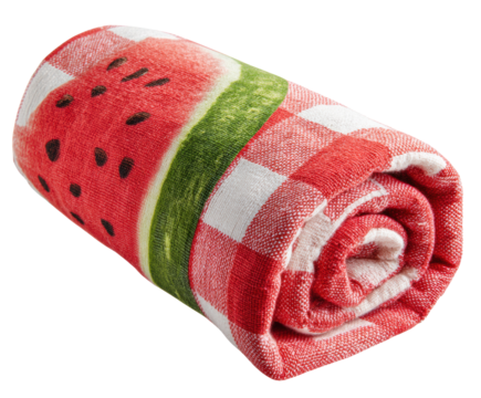 Bright watermelon patterned towel perfect for summer fun, cut out transparent