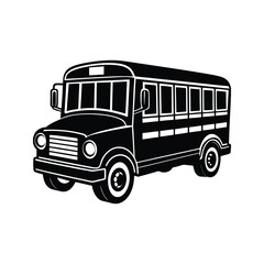 Black and white illustration of a classic school bus ready to transport students back to school.