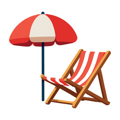 A relaxing beach logo icon featuring a sun lounger chair with an umbrella under clear sunny skies. Designed in a clean, modern, and colorful vector style, perfect for travel agencies, beach resorts, s