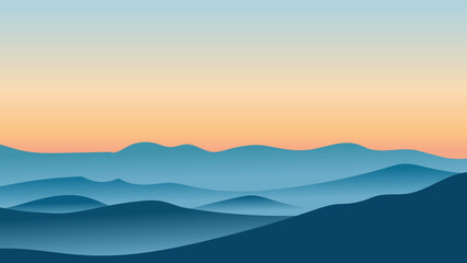 Soft blue mountain landscape at sunset with smooth gradient sky and peaceful mood