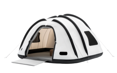 White and black inflatable tent with a black roof
