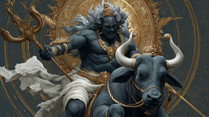 Majestic depiction of Lord Yamaraj, Hindu god of death