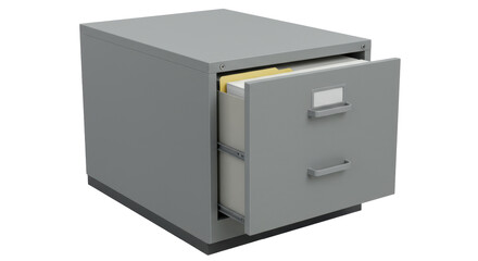 Isolated filing cabinet with open drawer