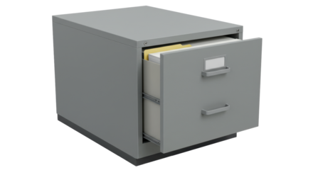 Isolated filing cabinet with open drawer
