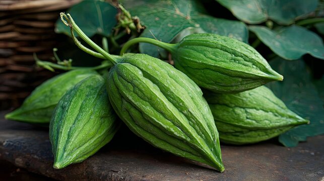 Fresh Organic Pointed Gourd Leaves Close Up