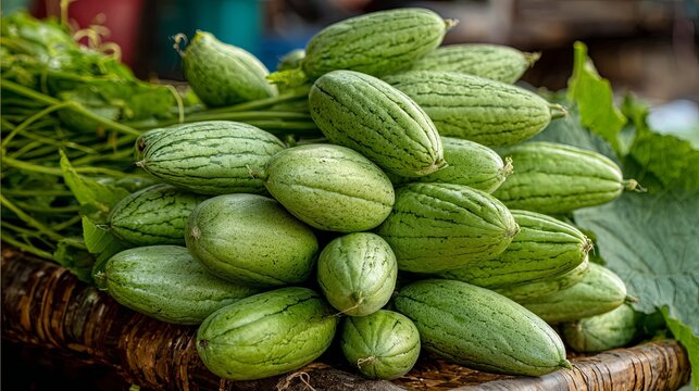 Fresh Organic Pointed Gourd Basket Close Up