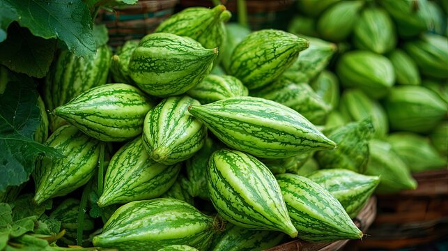 Fresh Organic Pointed Gourd in Basket - Farm Harvest Photo