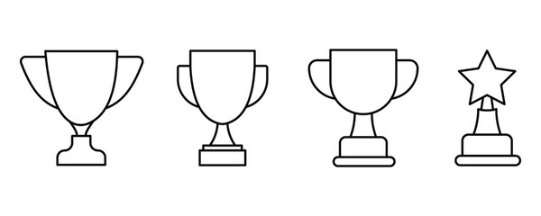 Trophy cup icon vector set in thin line style. Award trophy cup vector. Victory cup, Prize, Winner symbol vector illustration. - obrazy, fototapety, plakaty