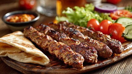 Delicious Traditional Kebab Plate with Meat and Vegetables