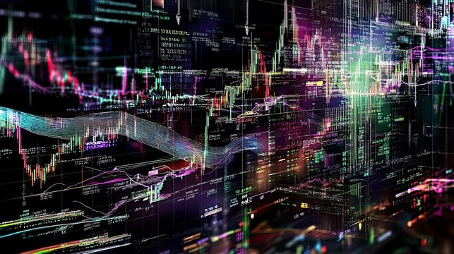 Abstract data visualization, financial charts and code - Powered by Adobe