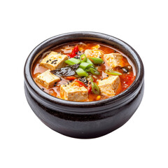 Spicy Tofu Soup in a Clay Bowl - Delicious Asian Cuisine