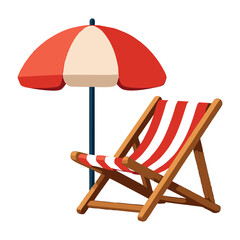 A relaxing beach logo icon featuring a sun lounger chair with an umbrella under clear sunny skies. Designed in a clean, modern, and colorful vector style, perfect for travel agencies, beach resorts, s