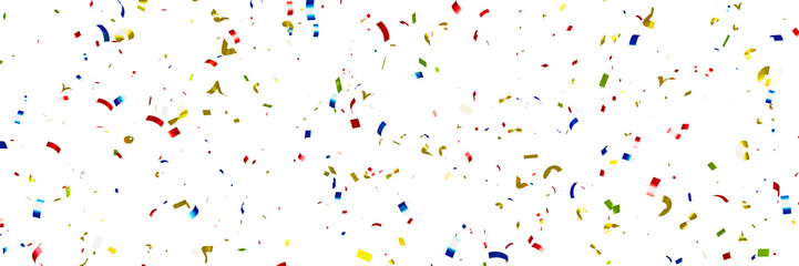 Colorful confetti and streamers seamless pattern floating isolated on transparent background
