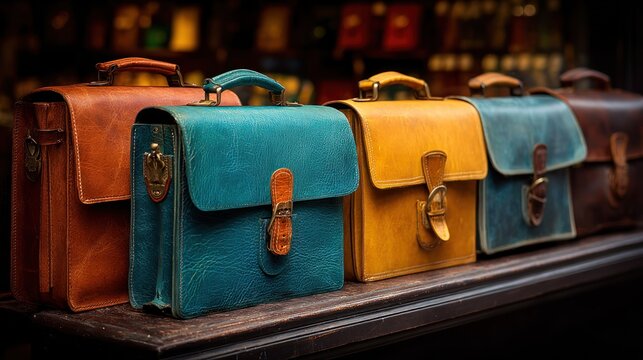 Vintage leather satchel array showcasing craftmanship and a spectrum of textures