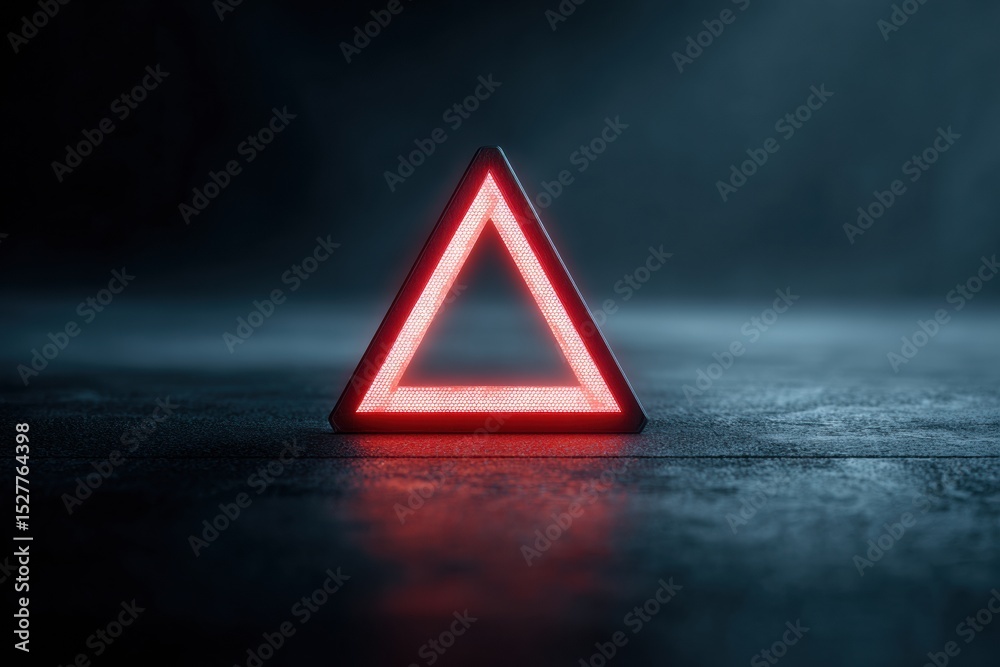 Poster Flashing Warning Triangle on Dark Matte Surface With Subtle Lighting Effects in a Low Visibility Environment
