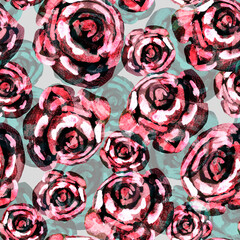 Abstract roses flowers in red tones seamless pattern with optical illusion. Home decor, modern interior, beauty package, textile, wallpaper, fabric, bedding, package, outerwear.