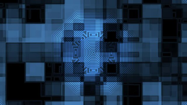 Dark blue tech grid pulses with a futuristic glow&mdash;perfect for sci-fi, innovation, or digital-themed visuals.