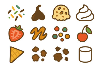 Colorful dessert toppings featuring sprinkles and fruits on a golden background