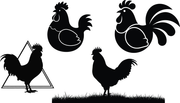 Rooster Silhouette Vector Bundle - Farm Animal, Stylized Graphic Design,Modern Rooster Silhouettes,Rooster sillhouettes buddle set
