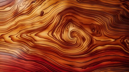 Close to the living, an extreme close-up of exotic Narra wood fibers displays intricate, swirling patterns and fine details.