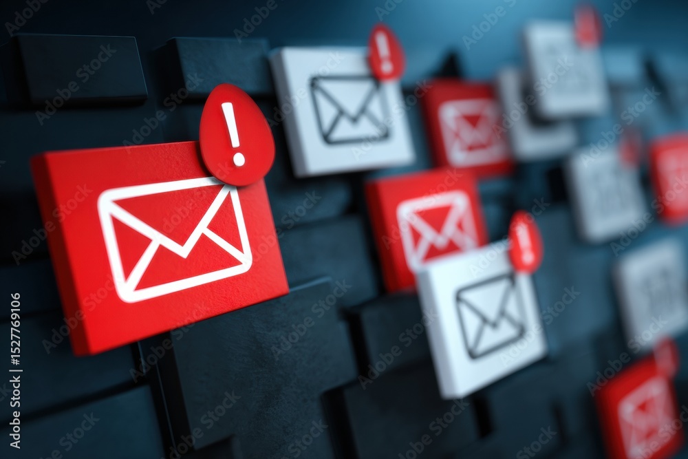 Aufkleber Email Inbox Showing Scam Messages With Red Alerts Highlighting Risks of Online Communication and Cybersecurity Threats
