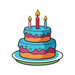 Vector illustration of a two-tiered birthday cake with lit candles and celebratory details