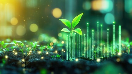 Growing business with green and sustainable energy.Green energy in full development.Increase in electricity prices on the world market.Chart graph growth