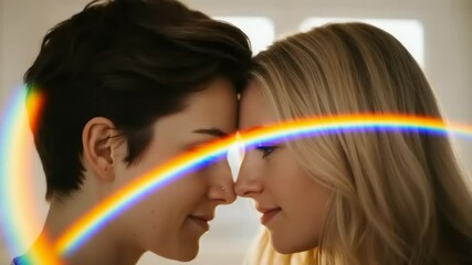 Affectionate lesbian couple touching noses, symbolizing love, connection and tenderness - Powered by Adobe
