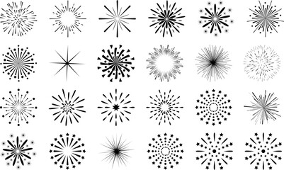 Obraz premium Black and White Firework Burst and Radial Element Collection