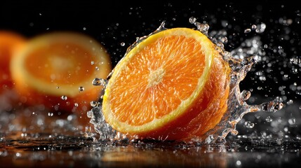 Orange slice cascade capturing the citrus refreshment, a vibrant explosion