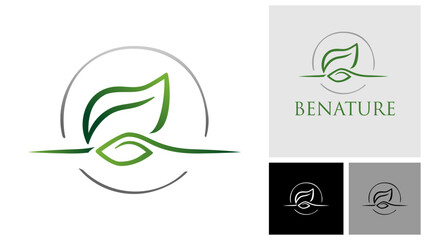 Leaf with circle vector logo.