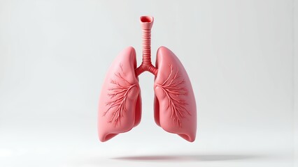 A clean 3D model of the human lungs and trachea. This anatomical illustration is isolated on a white background, ideal for medical, healthcare, and respiratory concepts like asthma 