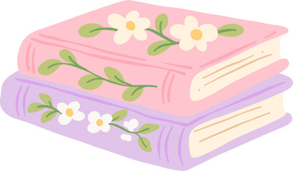 Stack of Floral Books Illustration