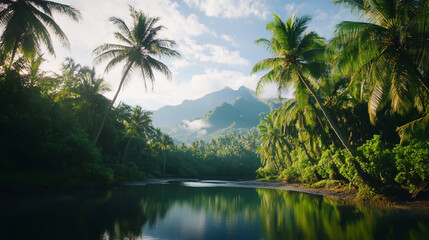 Obraz premium In many tropical landscapes, the palm tree stands as a living reminder that healthy ecosystems start with clean water sources