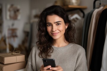 Female Business Owner Managing Online Deliveries with Smartphone