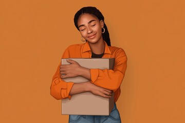 Contented Young Woman Embracing Her Delivered Package