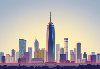 Fototapeta premium Minimalist cityscape vector illustration, simple skyscrapers, modern urban background, minimal illustration, city art