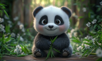 Obraz premium Cute panda cub in a lush forest setting