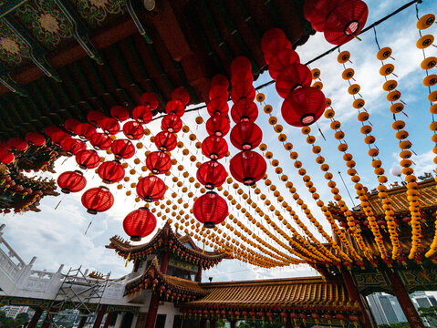Lantern canopy under temple eaves, Thean Hou Temple, Malaysia