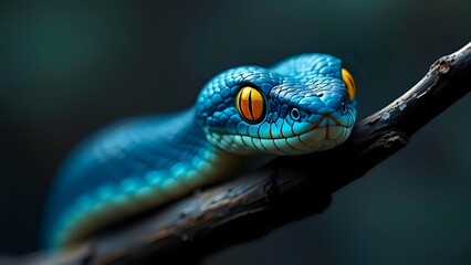 Fototapeta premium Vibrant Blue Snake Close-Up Photography of a Striking Reptile