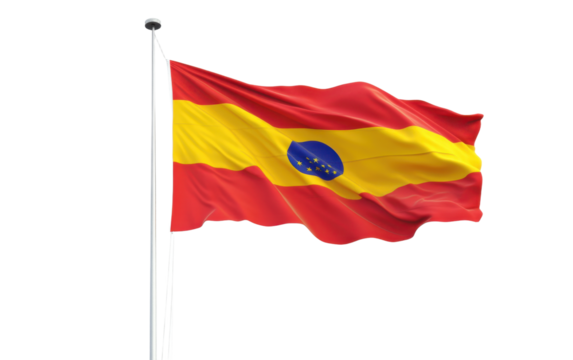 Red and yellow flag with a blue circle in the middle