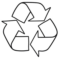 Hand drawn doodle recycle icon on white background.