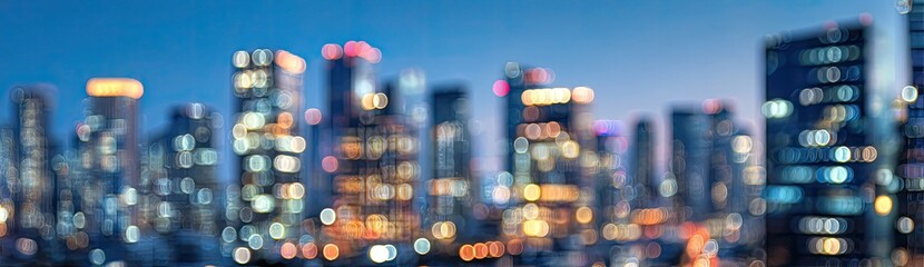 Blurry city skyline at dusk