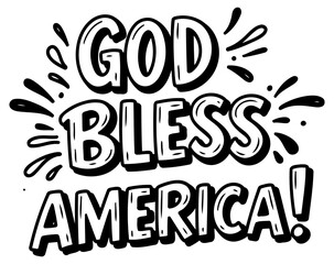 God Bless America graphic design with no demographic details in a blank setting. Displaying the patriotic message with a bold. stylized lettering. graphic design illustration in a simple. clear style.