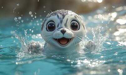 Cute seal pup splashes in water (1)